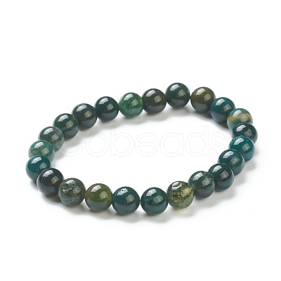 Natural Moss Agate Beaded Stretch Bracelets BJEW-A117-C-44-1