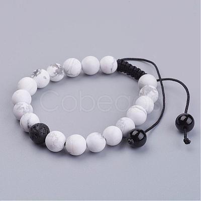 Natural Lava Rock & Howlite Round Beaded Bracelets for Men BJEW-JB02954-1