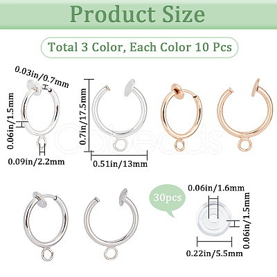 SOFPLATE 30Pcs 3 Colors Brass Clip-on Hoop Earring Findings KK-SP0001-23-1