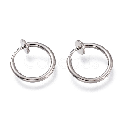 Tarnish Resistant 304 Stainless Steel Retractable Clip-on Hoop Earrings STAS-O135-01E-1