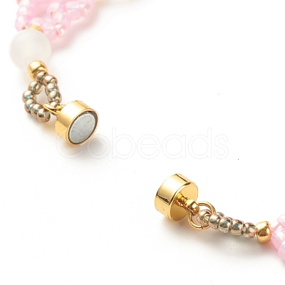 Glass Seed & Natural Agate Beaded Bracelet with Brass Magnetic Clasp BJEW-JB07803-02-1