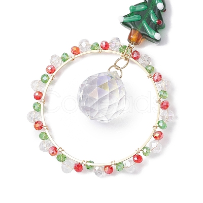 Christmas Wire Wrapped Glass Beads Ring Hanging Ornaments HJEW-TA00202-1