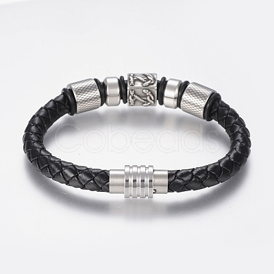 Braided Leather Cord Bracelets BJEW-H560-26-1