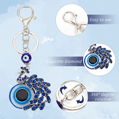 Peacock Alloy Rhinestone Pendant Keychain KEYC-WH0024-24P-1