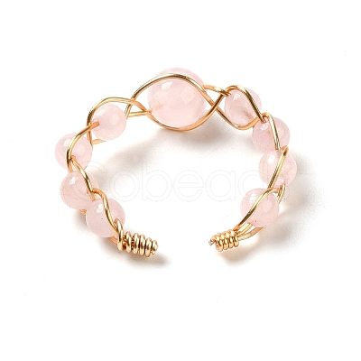 Adjustable Natural Rose Quartz with Brass Rings G-B075-01G-07-1