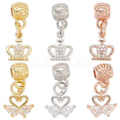 Olycraft 6Pcs 6 Style Rack Plating Brass Micro Pave Clear Cubic Zirconia Pendants ZIRC-OC0001-04-1