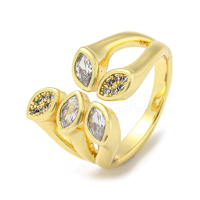 Real 18K Gold Plated Brass Micro Pave Clear Cubic Zirconia Open Cuff Rings RJEW-G303-01B-G-1