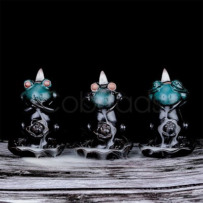 3Pcs 3 Styles Ceramic Decorations Lotus Frog Flowback Incense Stove Ceramic Incense Stove Decorations Gift JX846A-1