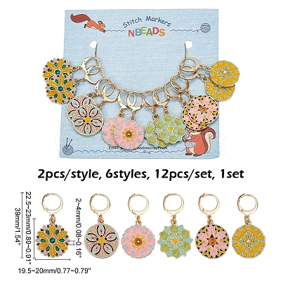 Alloy Enamel Baroque Flower Pendant Locking Stitch Markers HJEW-PH01889-1