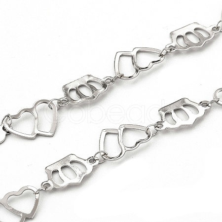 Tarnish Resistant 201 Stainless Steel Crown & Double Heart Link Chains CHS-F015-09P-01-1