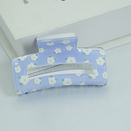 Rectangle with Flower Printed PVC Claw Hair Clips PW23031352085-1