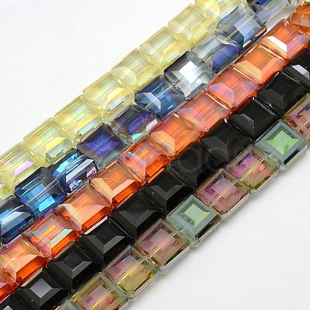 Electroplate Crystal Glass Square Beads Strands EGLA-F064-M-1