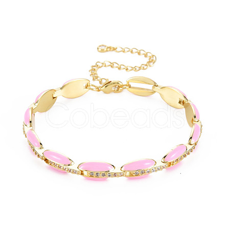 Brass Micro Pave Cubic Zirconia Link Chain Bracelet for Women BJEW-T020-05G-07-1