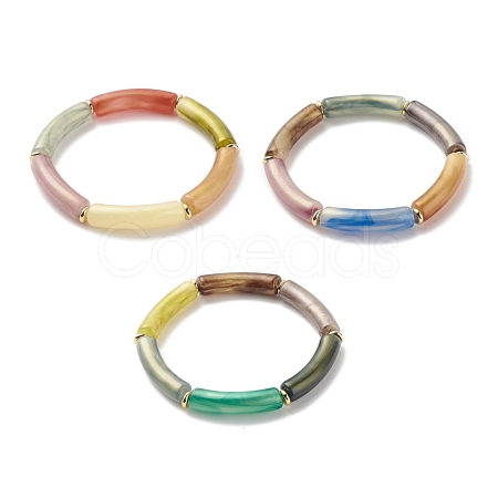 Acrylic Curved Tube Beaded Stretch Bracelet for Women BJEW-JB08375-1