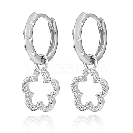 S925 Silver Micro Pave Cubic Zirconia Hollow Flower Hoop Earrings DL5983-2-1