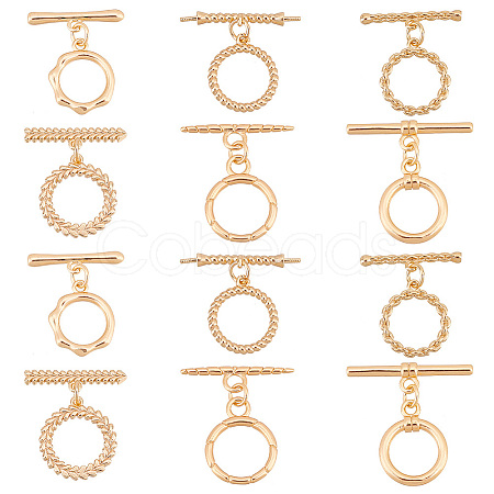 PandaHall Elite 12Pcs 6 Styles Brass Toggle Clasps KK-PH0006-45-1