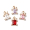 Brass Micro Pave Cubic Zirconia Pendants, with Glass, Rectangle, Golden, Mixed Color, 16x11x3mm, Hole: 1.2mm