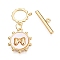 Brass Toggle Clasps, with Shell, Flat Round with Bowknot, Real 18K Gold Plated, 14.5x12.5x2.5mm, Hole: 1.5mm, Bar: 4.5x16x2mm, Hole: 1.2mm, Ring: 9.5x10.5x2mm, Hole: 1.2mm