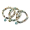 8.5mm Round Natural Flower Amazonite Beaded Stretch Bracelets, Heart Charm Bracelets with Brass Bails for Women, Inner Diameter: 2-1/8 inch(5.5cm)