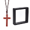 Nbeads Wooden Cross Pendant Necklace with Polyester Cords, with Square Transparent PE Thin Film Suspension Jewelry Display Box, Sienna, 27.56 inch(70cm), 1pc