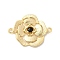 Brass Pave Glass Connector Charms, Flower Links, Real 18K Gold Plated, Black, 17x22.5x3mm, Hole: 1.4mm