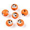 Halloween Theme Wood European Beads, Printed Large Hole Beads, Round, Dark Orange, Pumpkin, 15.5~16.5mm, Hole: 3.5~4.5mm