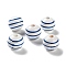 Printed Wood European Beads, Round with Stripe Pattern, Steel Blue, 15.5~16x14.5~15mm, Hole: 4mm