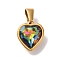 PVD Vacuum Plating 304 Stainless Steel Pendants, with Rhinestone, Heart, Golden, Colorful, 12x10x6mm, Hole: 7x3.5mm