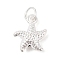 925 Sterling Silver Starfish Charms, with Jump Rings, Silver, 13x11x4mm, Hole: 4mm