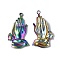 Ion Plating(IP) 304 Stainless Steel Pendants, Praying Hands Charm, Rainbow Color, 36.5x22x4mm, Hole: 2mm