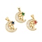 Brass Micro Pave Cubic Zirconia Pendants, Moon with Bear & Star Charm, Golden, Mixed Color, 20.5x16x4mm, Hole: 5x3.5mm