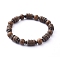 Stretch Bracelets, with Natural Wood Beads and Non-Magnetic Synthetic Hematite Beads, Coconut Brown, Inner Diameter: 2-1/8 inch(5.5cm)