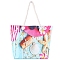 Printed Canvas Women's Tote Bags, with Handle, Shoulder Bags for Shopping, Rectangle, Shell Shape, 35cm