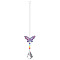 Metal Animal Hanging Ornaments, Teardrop & Rainbow Color Glass Suncatchers for Home Outdoor Decoration, Butterfly, 365x65mm