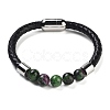 Natural Ruby in Zoisite Round Bead Braided Leather Cord Bracelets for Men Women BJEW-A009-11P-09-1