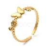 304 Stainless Steel Hollow Flower with Butterfly Open Cuff Rings for Women STAS-D085-05G-1