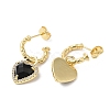 Glass Heart Dangle Stud Earrings with Cubic Zirconia EJEW-F316-06G-02-2