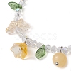 Dyed Natural Topaz Jade & Glass Beaded Stretch Bracelet with Flower Charms BJEW-JB10176-03-3