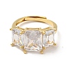 Clear Cubic Zirconia Rectangle Adjustable Ring RJEW-I087-10G-2