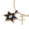 Glass Seed Star & Brass Cross Charm Bracelets BJEW-MZ00044-2