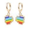 Rainbow Color Japanese Seed Braided Heart Dangle Hoop Earrings EJEW-MZ00004-2