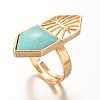 Hexagon Brass Synthetic Turquoise Wide Band Rings X-RJEW-O023-01C-2