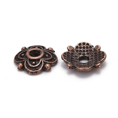 4-Petal Tibetan Style Alloy Flower Bead Caps TIBE-S222-R-NR-1