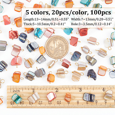 AHADERMAKER 100Pcs 5 Colors Natural Dyed Shell Charms SHEL-GA0001-13-1