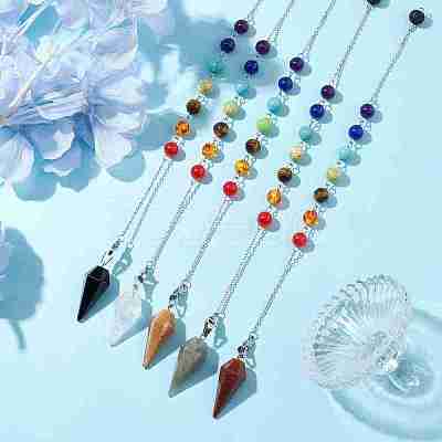 Chakra Synthetic & Natural Mixed Gemstone Pointed Dowsing Pendulums PALLOY-JF02608-02-1