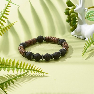 Natural Coconut Rondelle Beads Stretch Bracelet for Men Women BJEW-JB06771-02-1