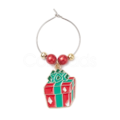 Christmas Alloy Enamel Wine Glass Charms AJEW-JO00258-1