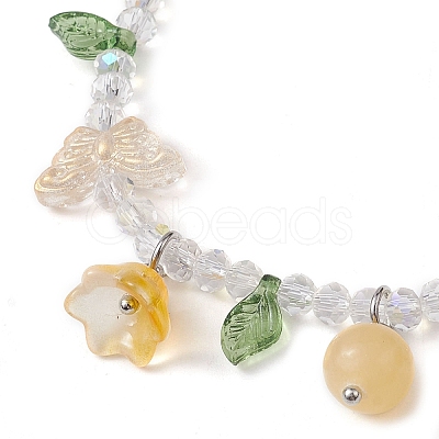 Dyed Natural Topaz Jade & Glass Beaded Stretch Bracelet with Flower Charms BJEW-JB10176-03-1