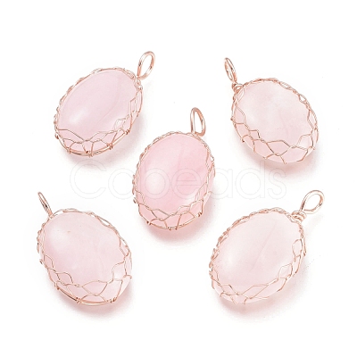 Natural Rose Quartz Pendants G-K305-B05-RG-1