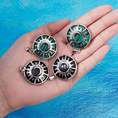 4Pcs 2 Colors Synthetic Malachite & Goldstone Pendants G-SZ0001-47-1